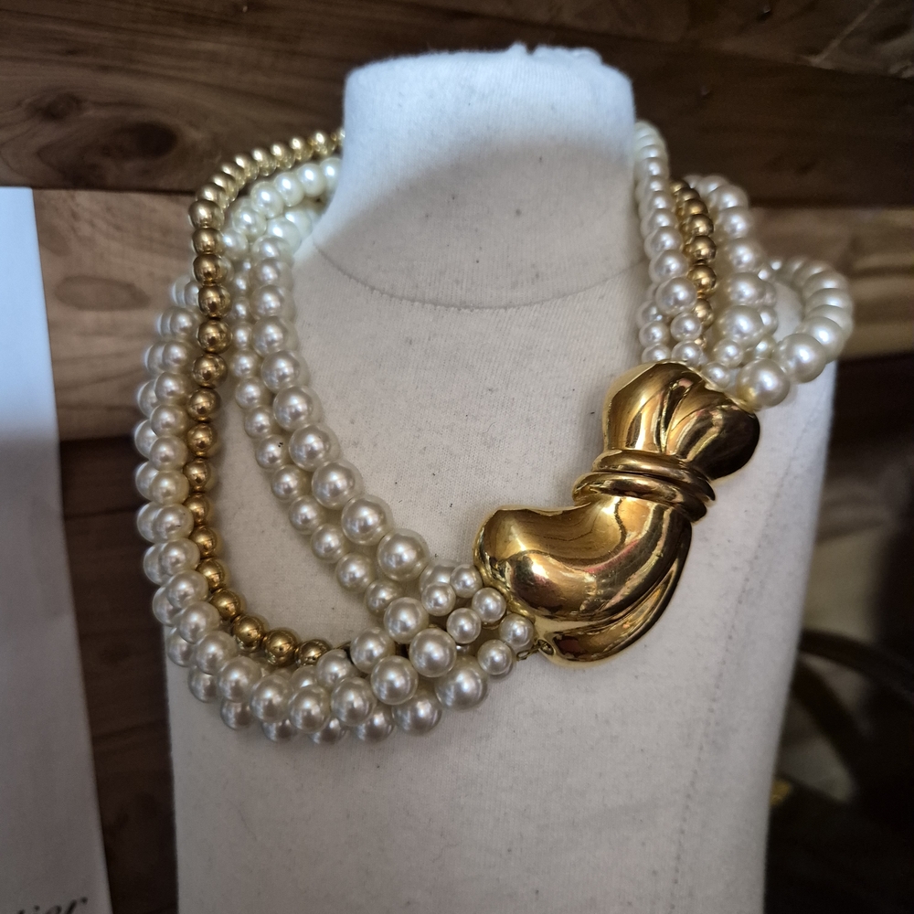 Napier Gold-Tone Sculptural Clasp with Pearl Multi-Strand Necklace